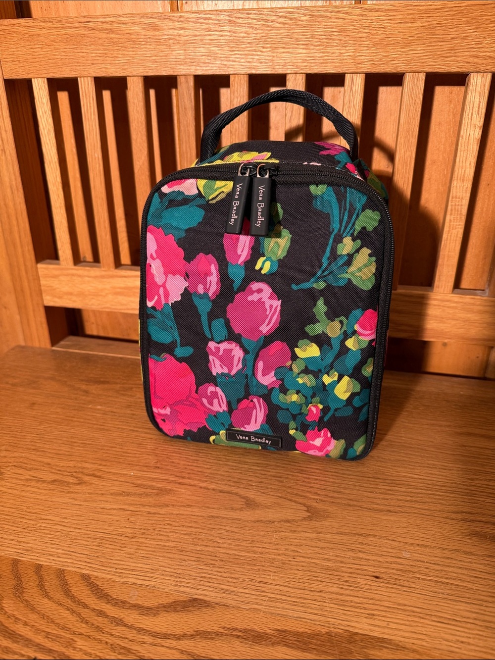 Vera Bradley Hilo Meadow Cosmetic Case or Lunch Bag with Pink & Green Blooms